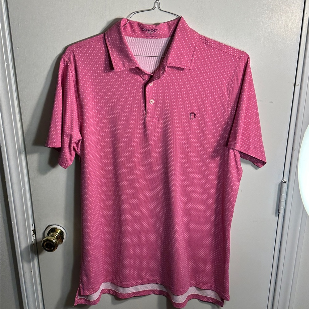 B. Draddy Pink and White Polka Dot Polo Shirt Men’s size Medium